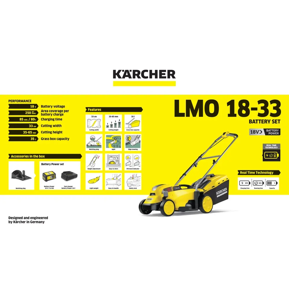 Газонокосилка аккумуляторная Karcher LMO Battery 18-33 18 В 33 см 0x5 Ач АКБ и ЗУ входит в комплект STLM-2172564 - Вид №4