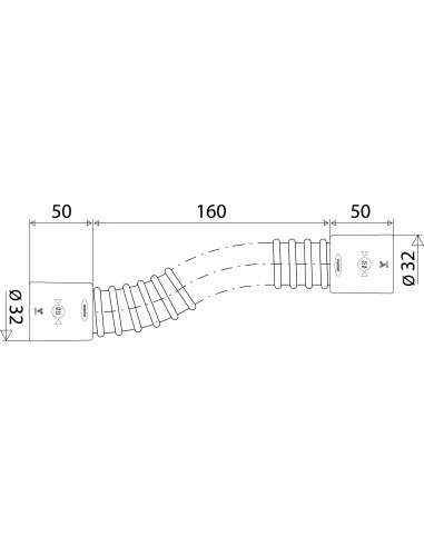 811400 000 00  Гибкий армированный шланг Pass'partout, Д. 32 мм, Л. 260 мм, АБС-пластик на концах Valentin Серый  - Вид №2