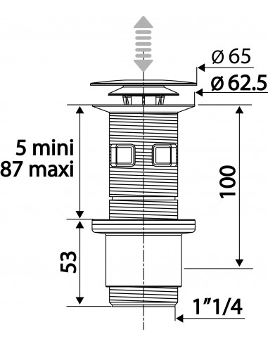 124000 000 00  Универсальный слив для умывальника Cut & Click, съемный фонарь, h. 100 мм, белый и хром Valentin Хром  - Вид №2