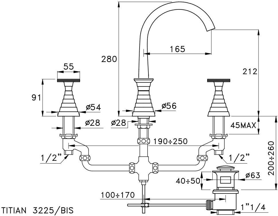 RUBINETTERIE STELLA Смеситель для раковины на 3 отверстия Titian 3225/bis - Вид №1