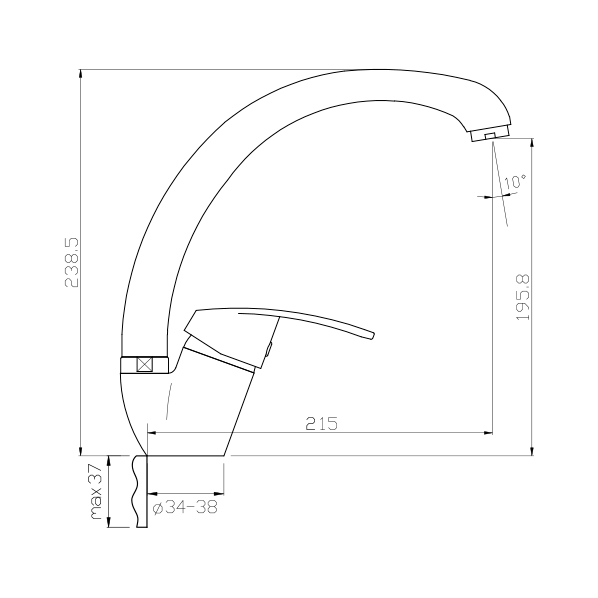 40-03/G JAMAICA black  Смеситель для кухни  ARGO kran 4003gjamaicablack - Вид №1