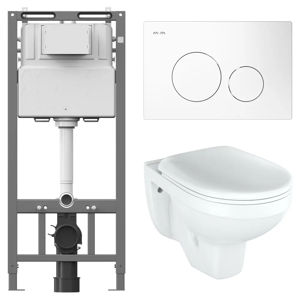 Комплект инсталляции AM.PM Tech с унитазом тип ободка закрытый Rosa Рио клавиша AM.PM Tech белая STLM-2087609