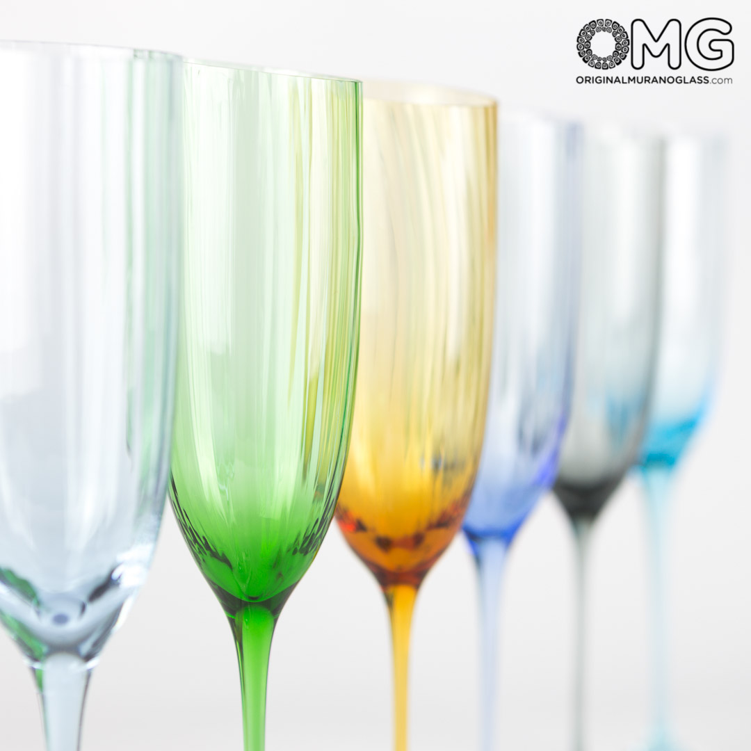 2764 ORIGINALMURANOGLASS АССИМЕТРИЧНЫЕ БОКАЛЫ-ФЛЮТЕ- НАБОР ИЗ 6 БОКАЛОВ - Original Murano Glass OMG 6 см  - Вид №1