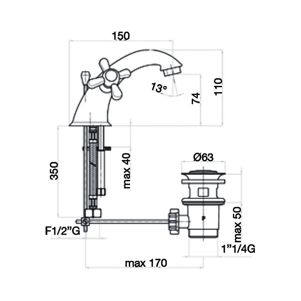 AM700108060 Смеситель для раковины , медь Webert Armony - Вид №3