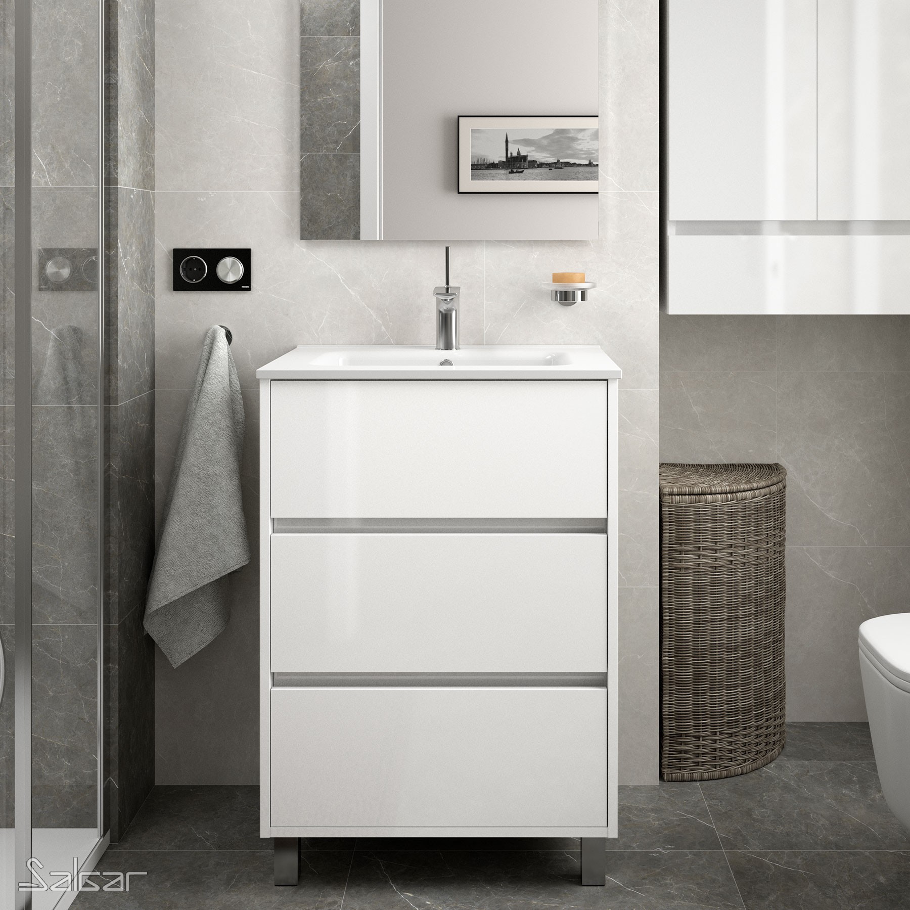 85105 SALGAR Мебель для умывальника ARENYS 600 WHITE GLOSS LACQUERED + Раковина Глянцевый белый