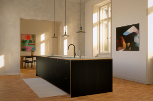 Встроенная линолеумная кухня со встроенными ручками