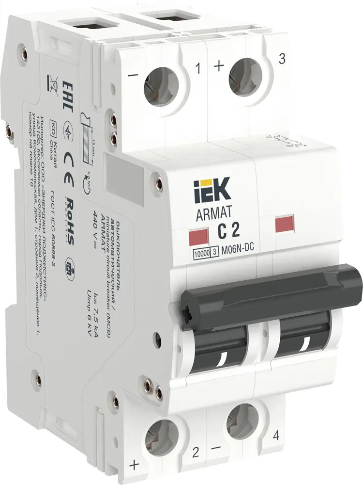 91088555 Автоматический выключатель Iek M06N-DC 2P C2 А 10 кА AR-M06N-2-C002DC STLM-1109620