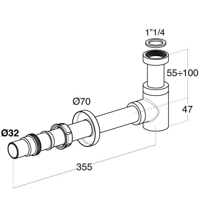 Компактный хромированный латунный сифон для умывальника Redi Nicoll ARCH-00137868 - Вид №2