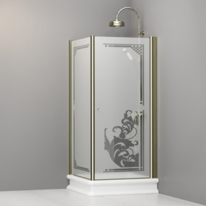 9147P1 Душевая кабина SX с распашной дверью и фиксированной боковой частью для душевого поддона 90x90 квадрат, цвет Золотистый Kerasan RETRO Италия