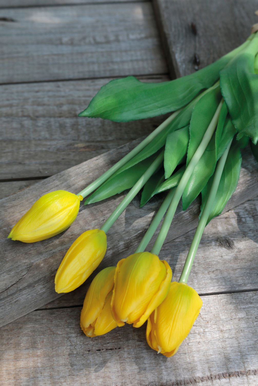 2952 330 a3 Искусственный букет тюльпанов, 5-кратный, 37 см, желтый H-andreas  - Вид №6