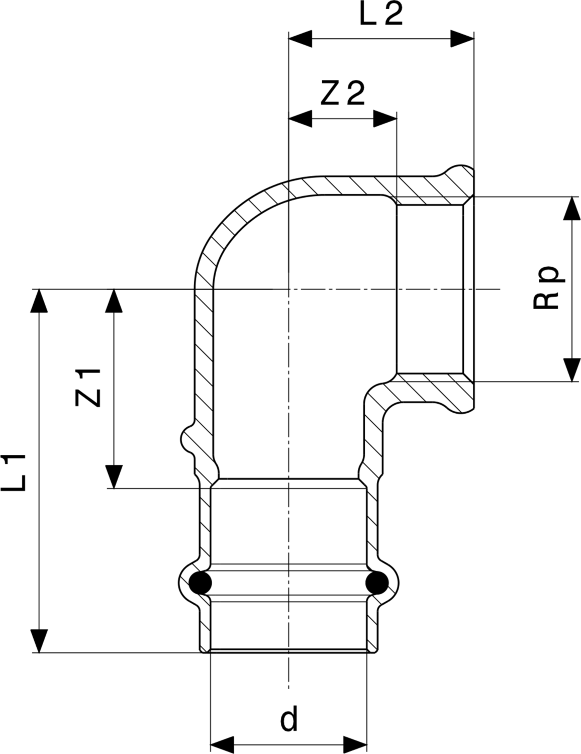 444 020 Модель 2214.2 Трубопроводные системы  Sanpress  Переходники/​переходные угольники Santreyd  - Вид №3