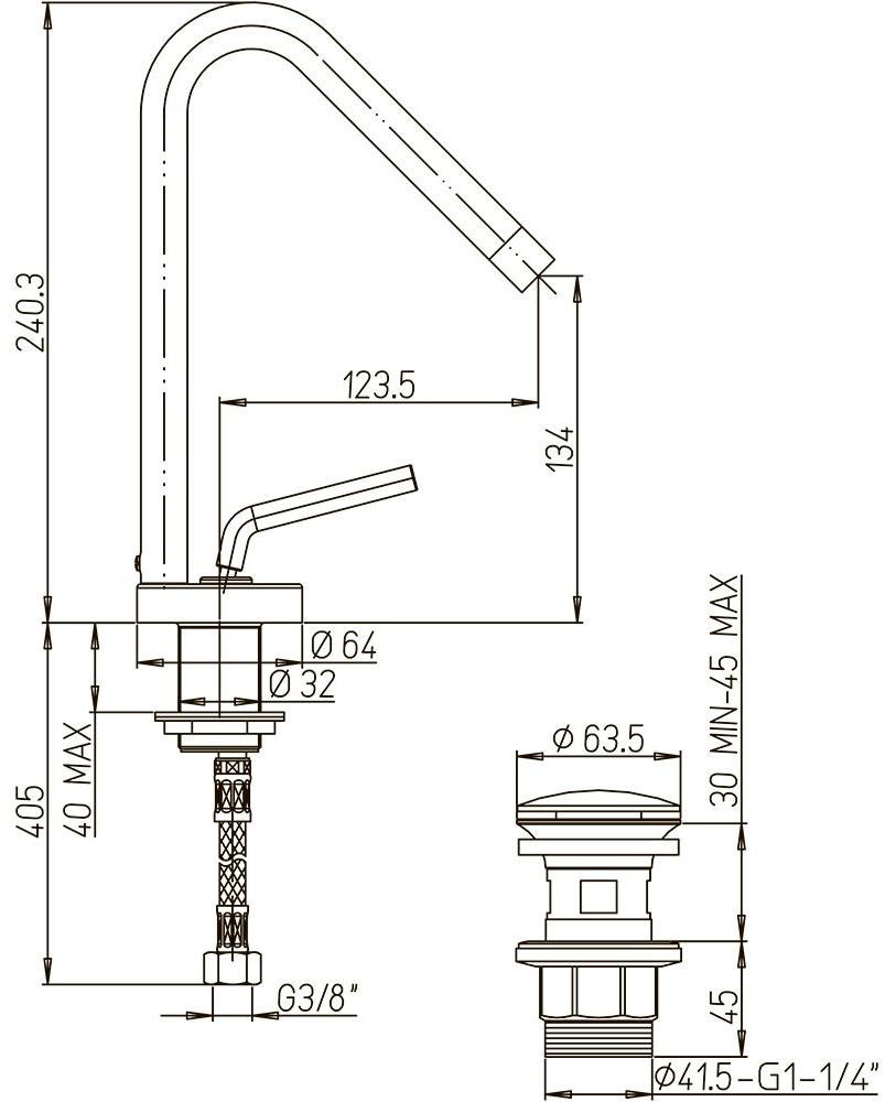 Paini Pixel 81CR211NEWKM смеситель для раковины с донным клапаном - Вид №3