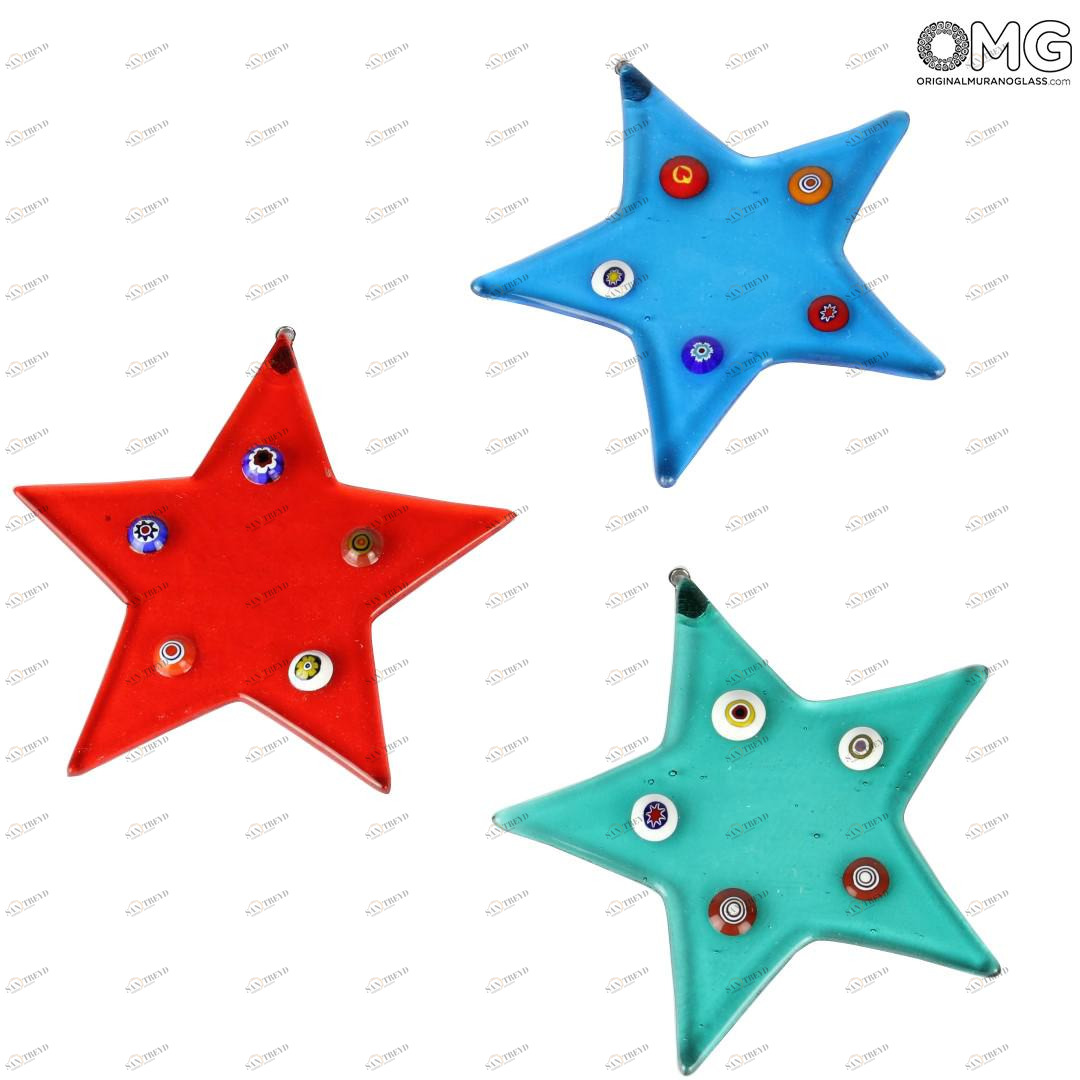 2080 ORIGINALMURANOGLASS 3 Звезды из муранского стекла - набор рождественских украшений  см 