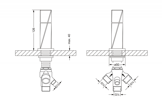 Переключатель на два положения ½", монтаж на борт ванны JOERGER Turn 623.40.750.000 - Вид №1