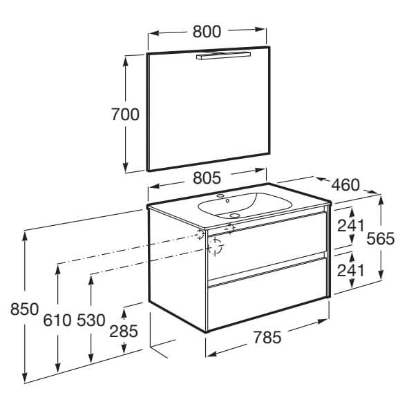 Деревянный подвесной умывальник с зеркалом Roca Tenet ARCH-00017622 - Вид №7