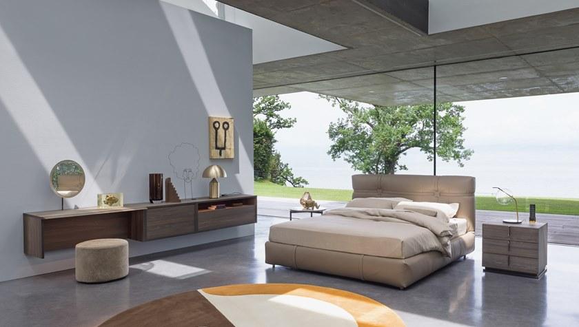 Flou Кровать двуспальная с обивкой кожей New bond sun-id-1455557 - Вид №1