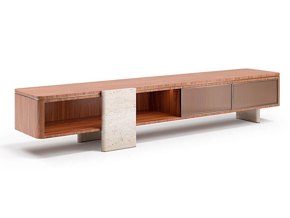 Низкий деревянный и стеклянный шкаф для телевизора с ящиками Capital Collection Aurelia ARCH-00017909