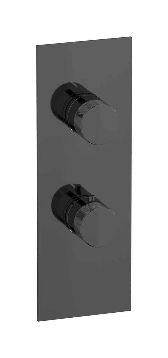 Комплект наружных частей термостата с дивертером на 3 потребителя - вертикальная прямоугольная панель с ручками Industria WE ARE IB eua711cfnid1 Black Chrome Aqua