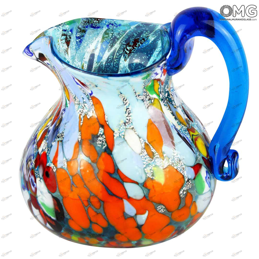 3267 ORIGINALMURANOGLASS Кувшин для вина и воды - Голубой с разноцветными вкраплениями 11 см 