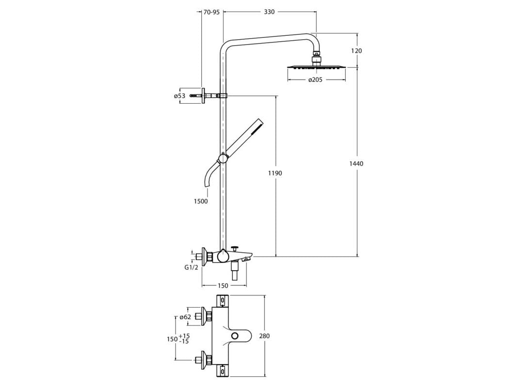 ABS настенный термостатический душ колонка с ручной душ CRISTINA Rubinetterie душевые колонны-Shower &amp ARCH-00042267 - Вид №2