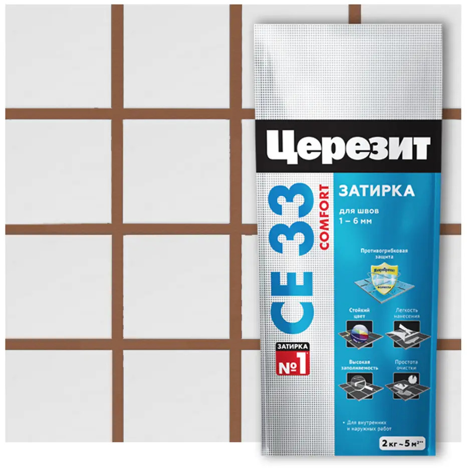 Церезит CE 33 Comfort: цветная затирка для швов светло-коричневый 2 кг 82040432