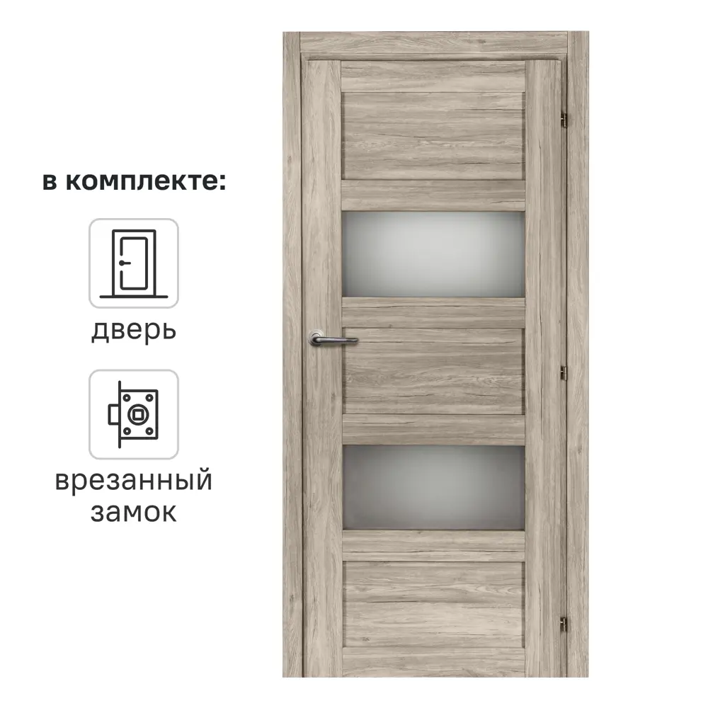 Дверь межкомнатная со стеклом Прэсто 60x200 см ПВХ цвет дуб санремо светлый с замком 82636403 STLM-2097411 МАРИО РИОЛИ 
