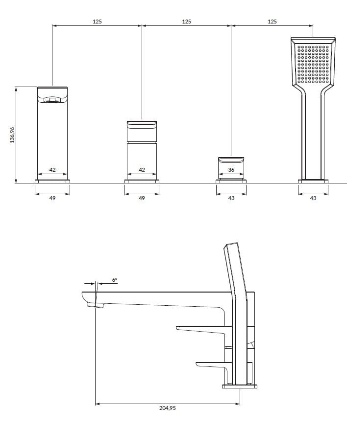 Смеситель для ванны с 4 отверстиями и ручным душем OMNIRES Парма ARCH-00108154 - Вид №6