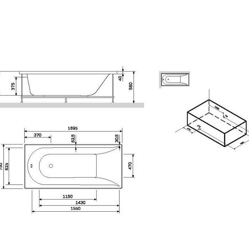 W72A-170-075W-P2 Панель фронтальная для ванны 170х75 AM.PM Spirit - Вид №1