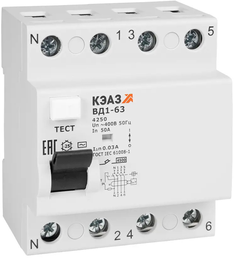 91639141 Дифференциальный автомат КЭАЗ ВД1-63-4240-А-УХЛ4 4P C40 А 30 мА 4.5 кА A 221971 STLM-1104488