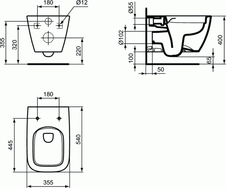 T461401 Подвесной безободковый унитаз с технологией RimLS+ Ideal Standard Ideal Standard i.life B  - Вид №6