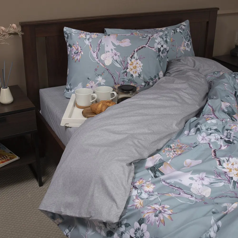 Комплект постельного белья Amore Mio Вортия евро сатин серо-голубой STLM-2122389 - Вид №4