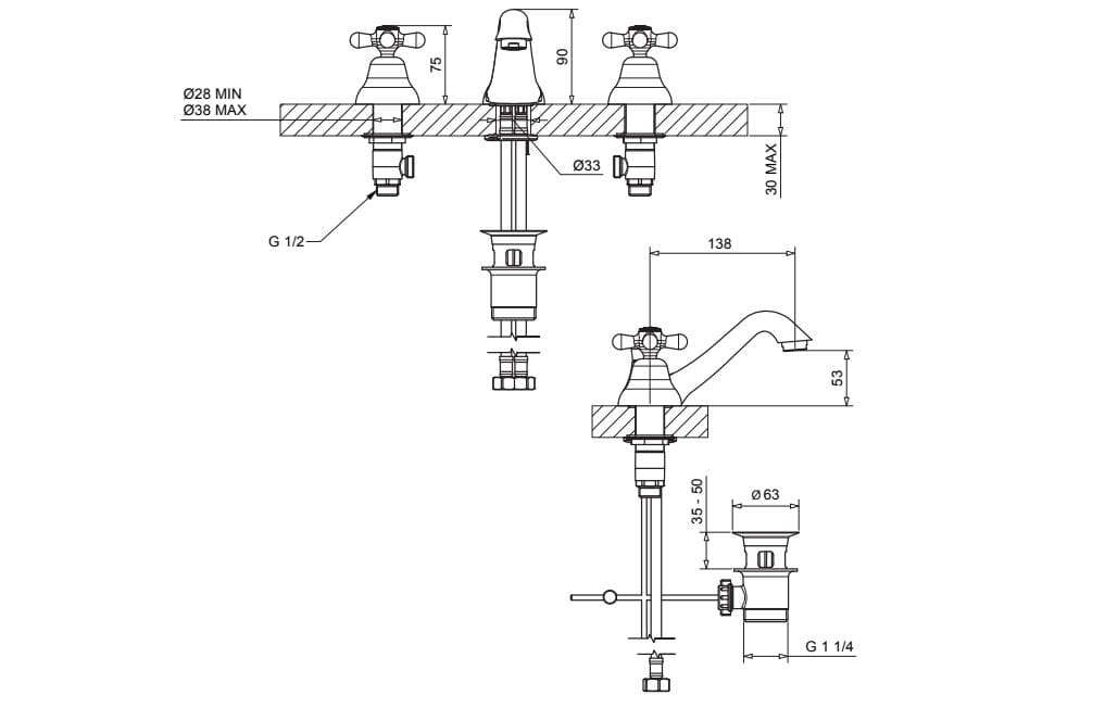 Смеситель для раковины с 3 отверстиями Gaia Mobili Complements ARCH-00060797 - Вид №1