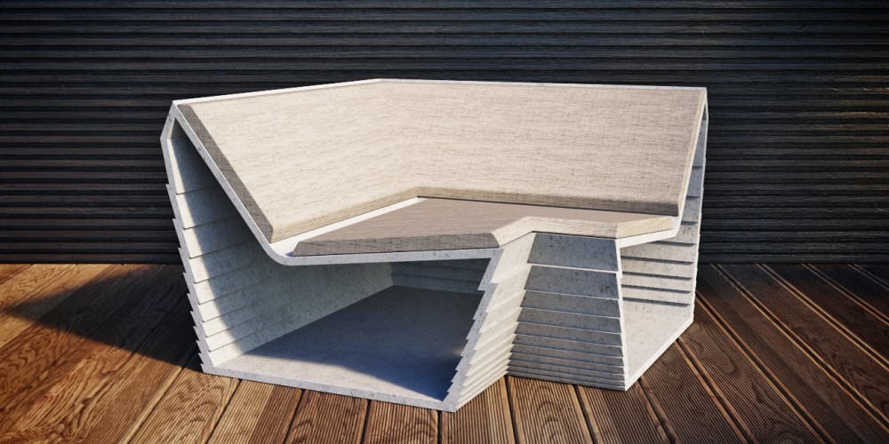 BetOn Скамья из фибробетона с подушками угловой сегмент ЗОНЫ ОТДЫХА ИЗ ФИБРОБЕТОНА LA01A - Вид №2