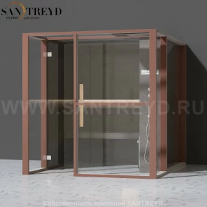 Effegibi LOGICAFILO H LO31030001 Хаммам. Установка: к стене. Правая дверь. Мощность: 4,5 кВт макс. Размеры: длина 214 см, ширина 250 см. Отделка: матовый лакированный коричневый аллюминий и темный ламинат из керамогранита.