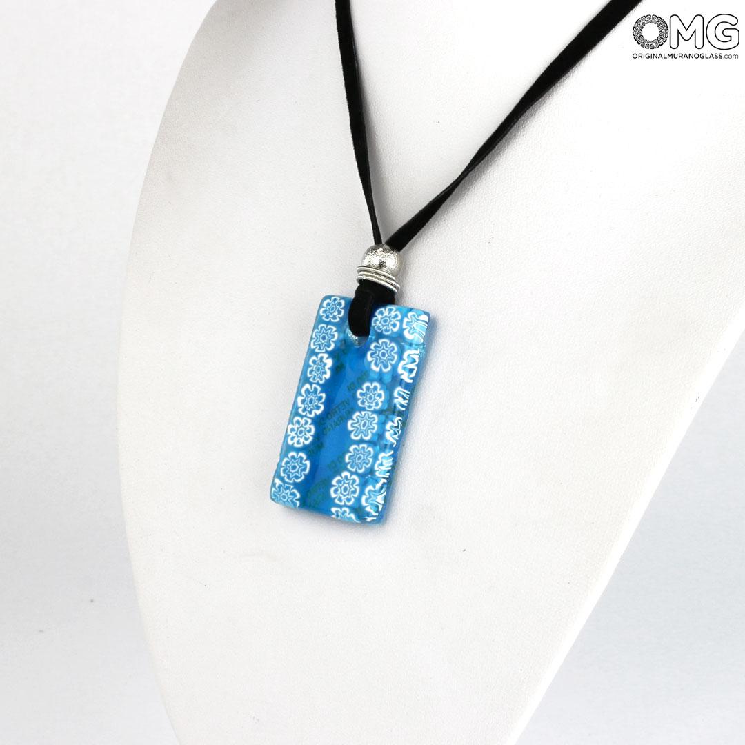 3666 ORIGINALMURANOGLASS Голубая подвеска с мозаикой - муранское стекло OMG 40 см  - Вид №1