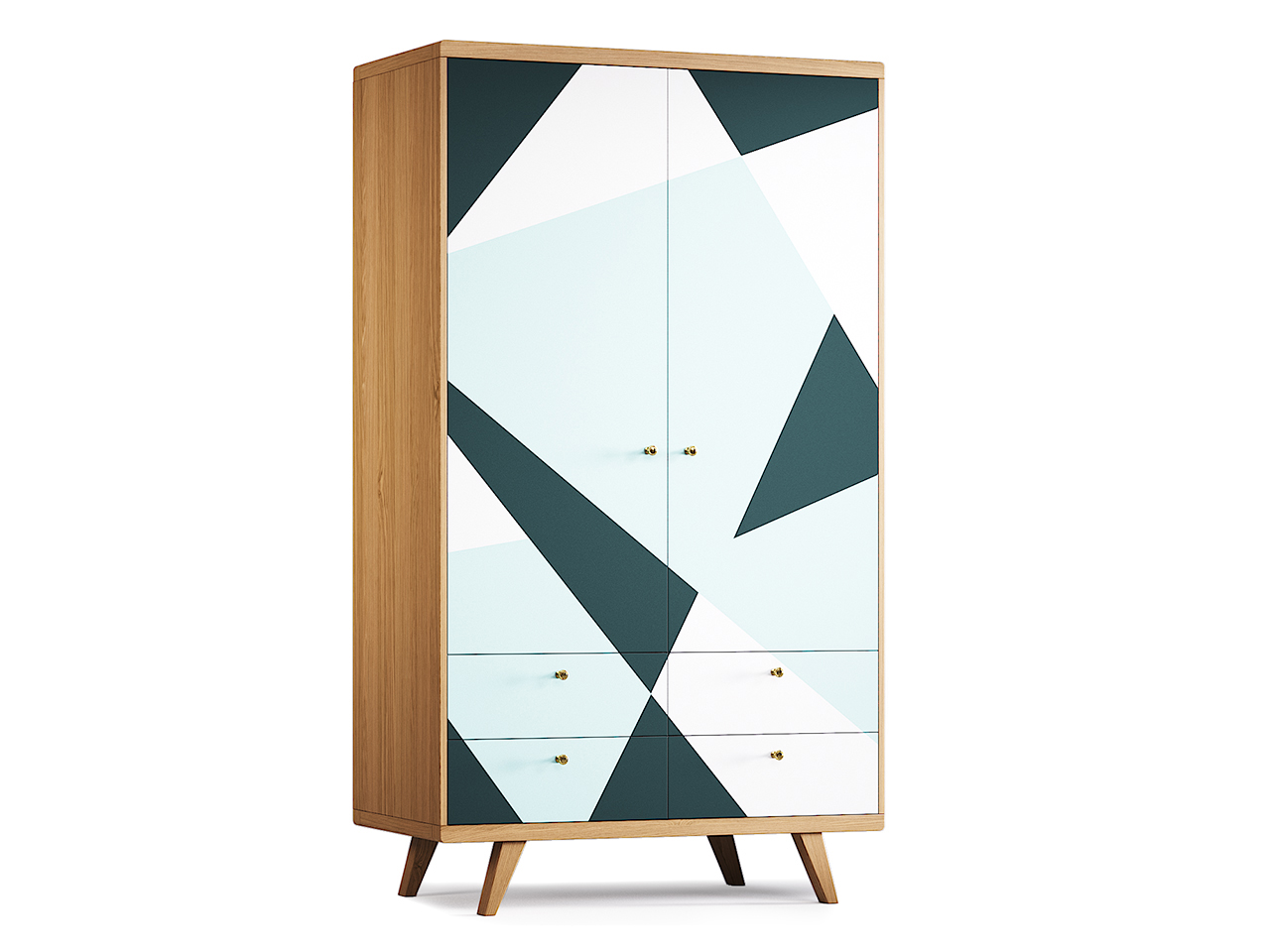 Шкаф распашной двухдверный с ящиками дуб с принтом Thimon №2 THE IDEA  210437 Белый;голубой;разноцветный  - Вид №1