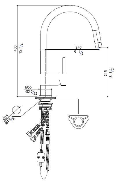Смеситель для кухни из нержавеющей стали со съемным ручным душем MGS ARCH-00011625 - Вид №4