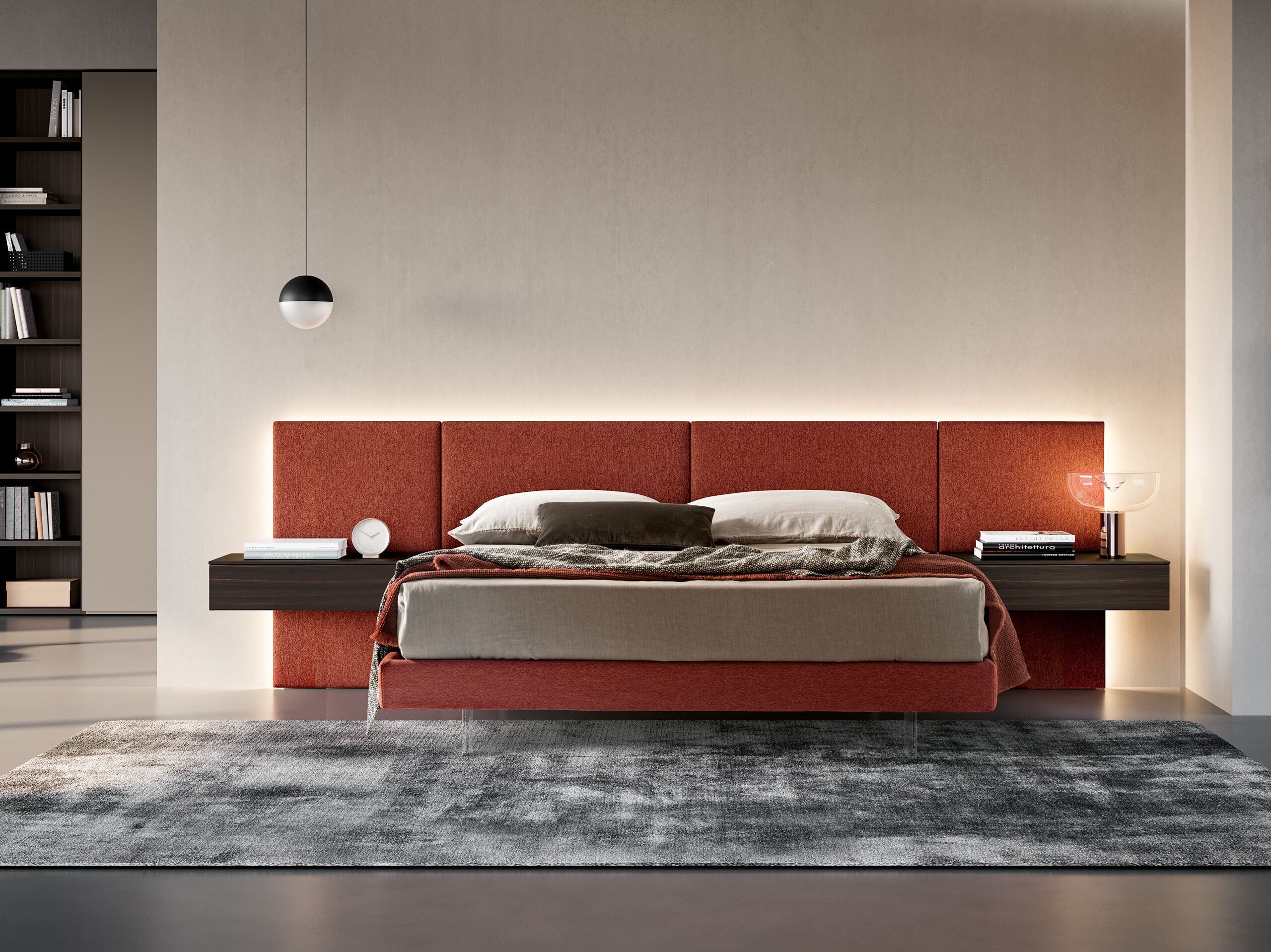 Двуспальная кровать из ткани с мягким изголовьем Adok MODULA ARCH-00100689